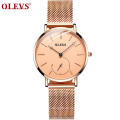 2020 OLEVS Lady Business Quartz WristWatch Minimalist Rose Mesh Power Reserve Watch For Lady Free Shipping Watch